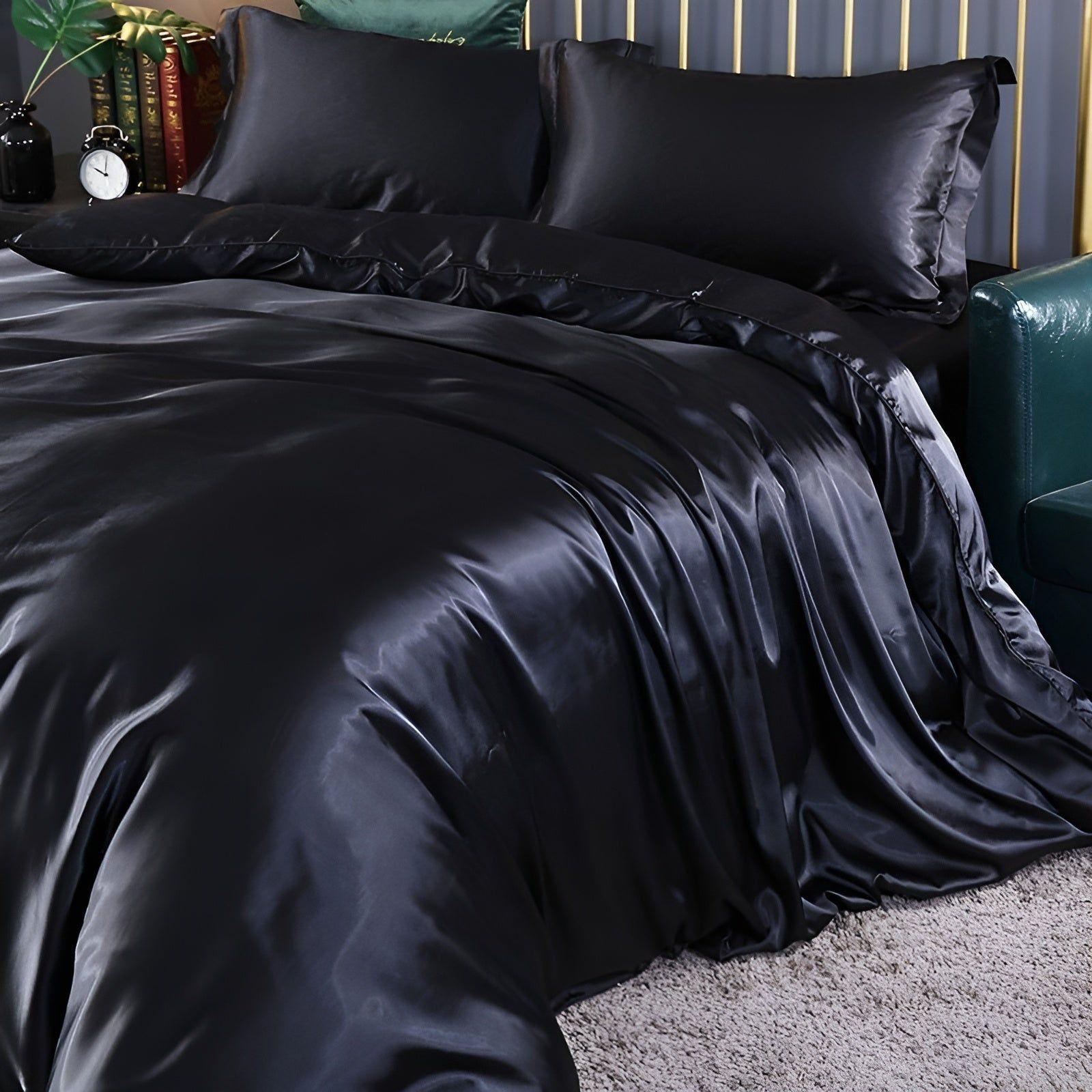 Taavita Bedding - Luxurious Satin Duvet Set (1 Flat Sheet + 1 Duvet Cover + 2 Pillowcases)