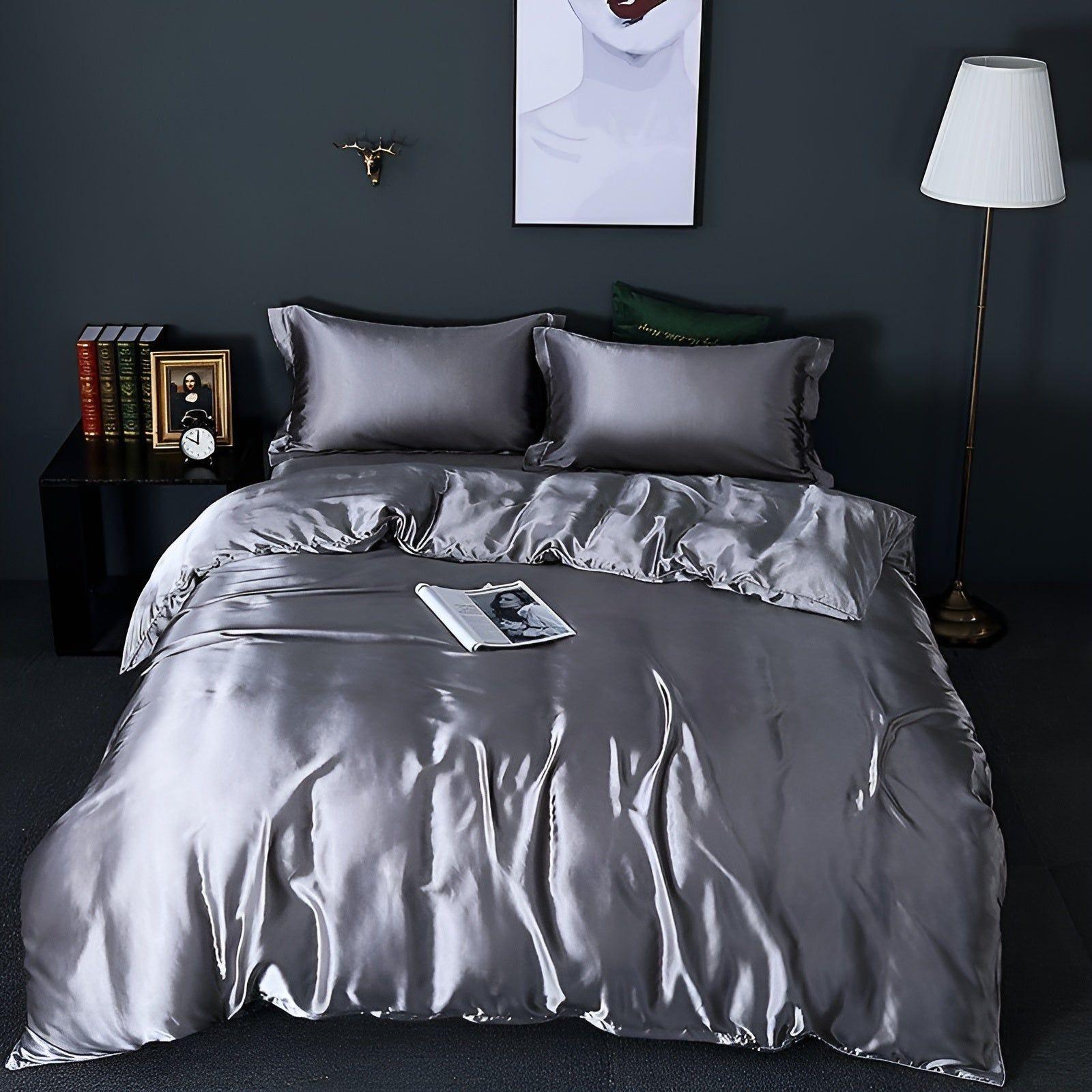 Taavita Bedding - Luxurious Satin Duvet Set (1 Flat Sheet + 1 Duvet Cover + 2 Pillowcases)