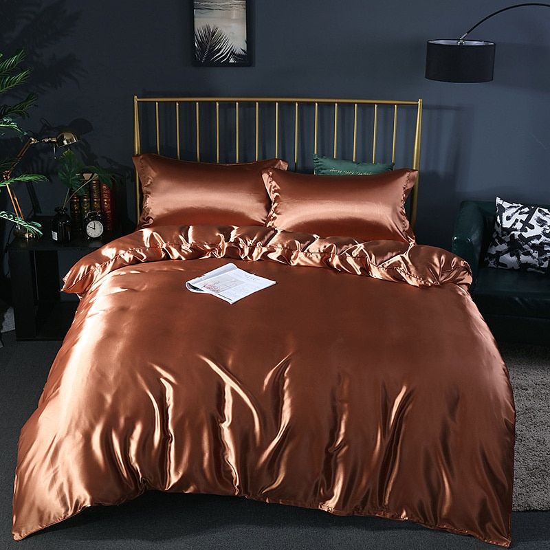 4 Piece Super Soft Luxury Silk Bedding Set (1 Flat Sheet + 1 Duvet Cover + 2 Pillowcases)