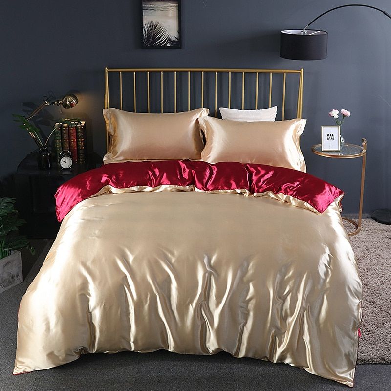 4 Piece Super Soft Luxury Silk Bedding Set (1 Flat Sheet + 1 Duvet Cover + 2 Pillowcases)