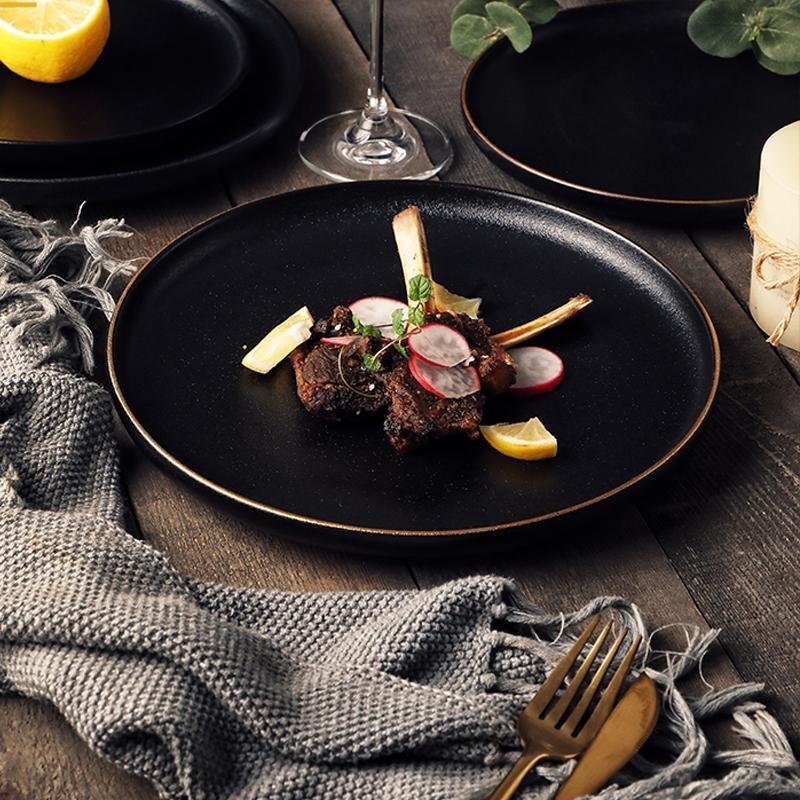 Taavita Black Ceramic Plates with Gold Edges