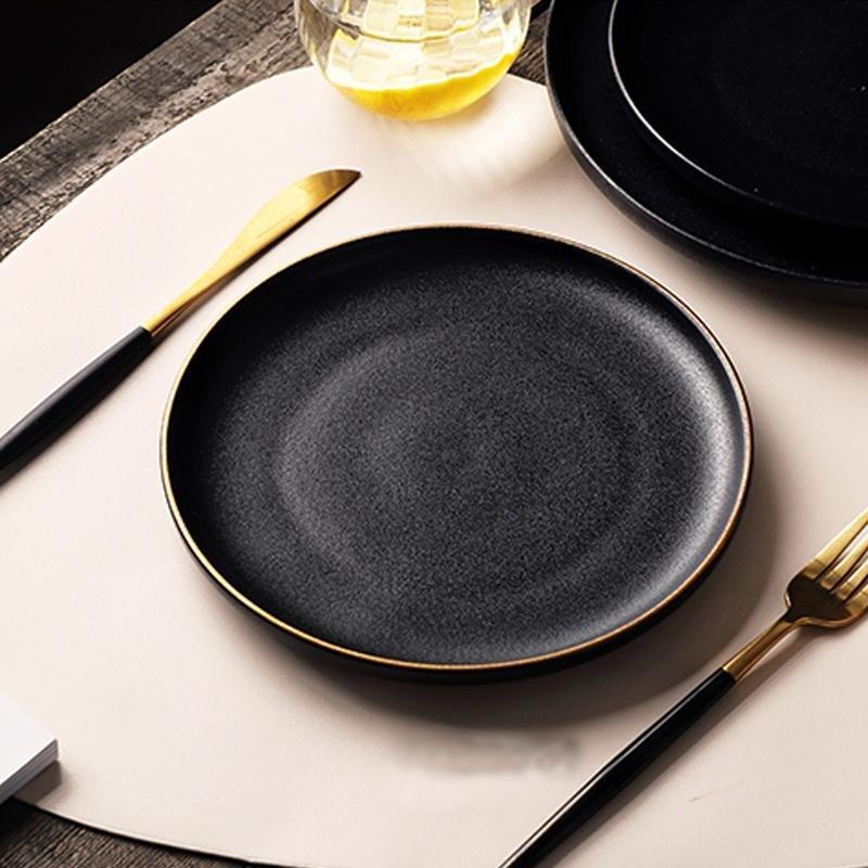 Taavita Black Ceramic Plates with Gold Edges