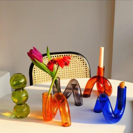 Taavita Hydroponic Vase & Candle Holder - Blown Glass, Beautiful Loop Design