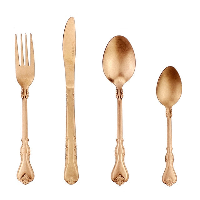 Taavita Antique Vintage Matte 4-Piece Flatware Cutlery Set