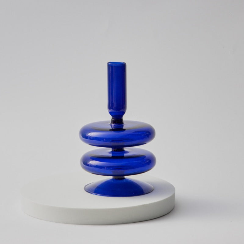 Taavita Glass Taper Candle Holder & Vase Collection - Handmade Royal Blue Borosilicate Glass Decor