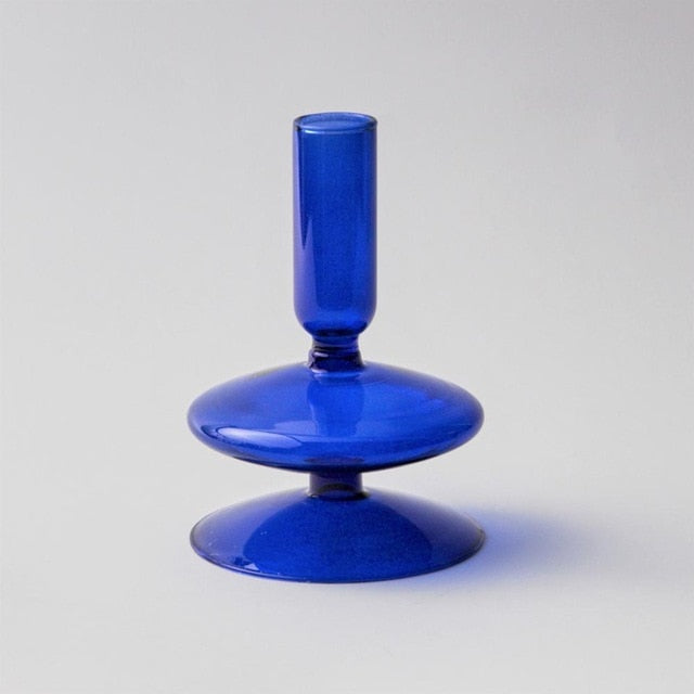 Taavita Glass Taper Candle Holder & Vase Collection - Handmade Royal Blue Borosilicate Glass Decor