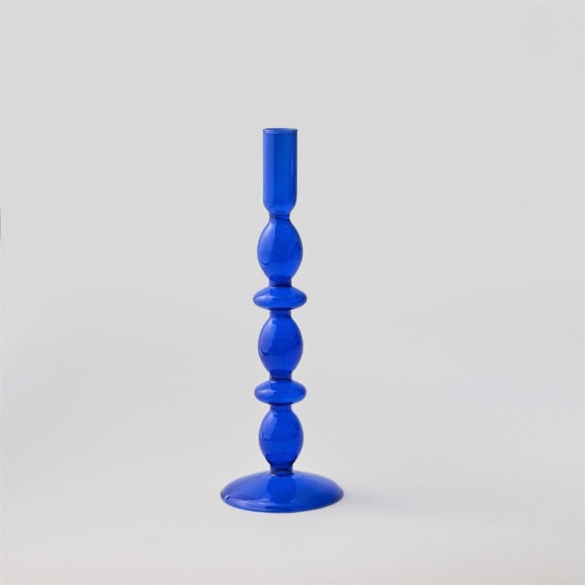 Taavita Glass Taper Candle Holder & Vase Collection - Handmade Royal Blue Borosilicate Glass Decor