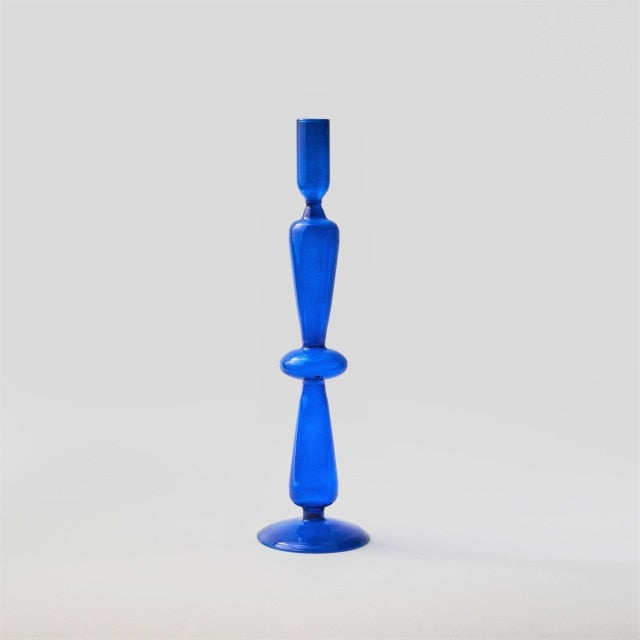 Taavita Glass Taper Candle Holder & Vase Collection - Handmade Royal Blue Borosilicate Glass Decor