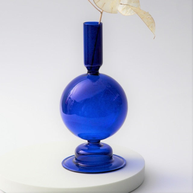 Taavita Glass Taper Candle Holder & Vase Collection - Handmade Royal Blue Borosilicate Glass Decor