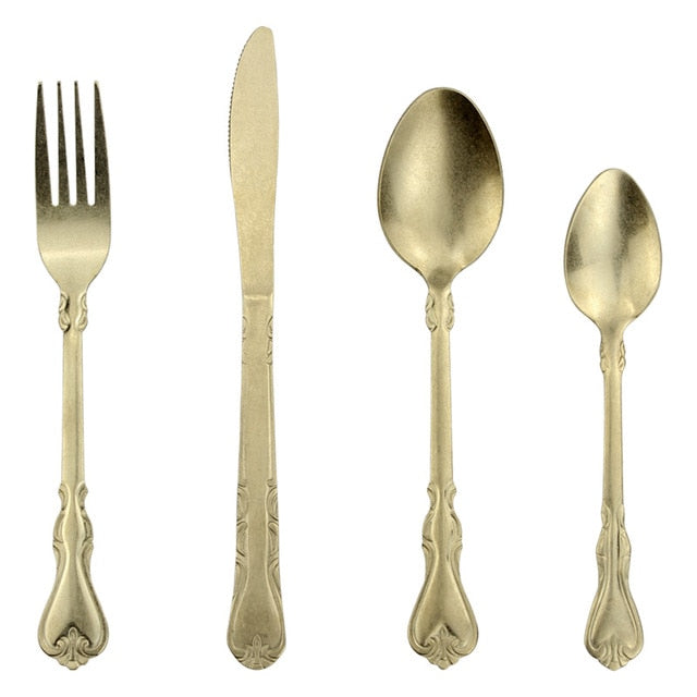 Taavita Antique Vintage Matte 4-Piece Flatware Cutlery Set