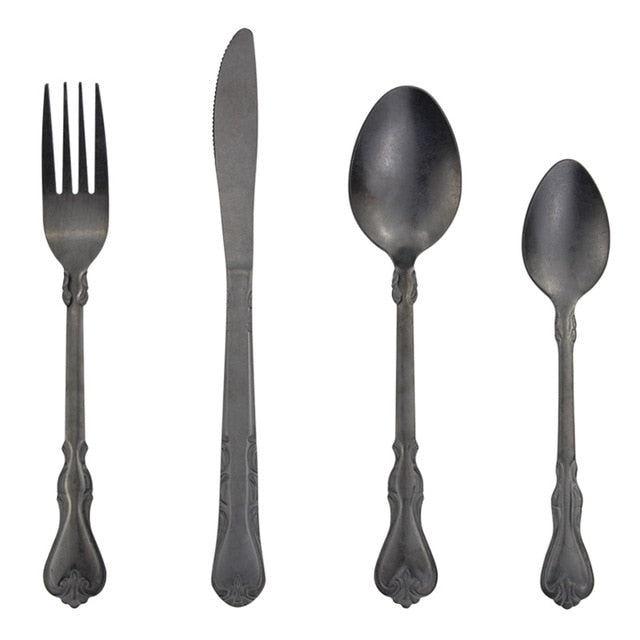 Taavita Antique Vintage Matte 4-Piece Flatware Cutlery Set