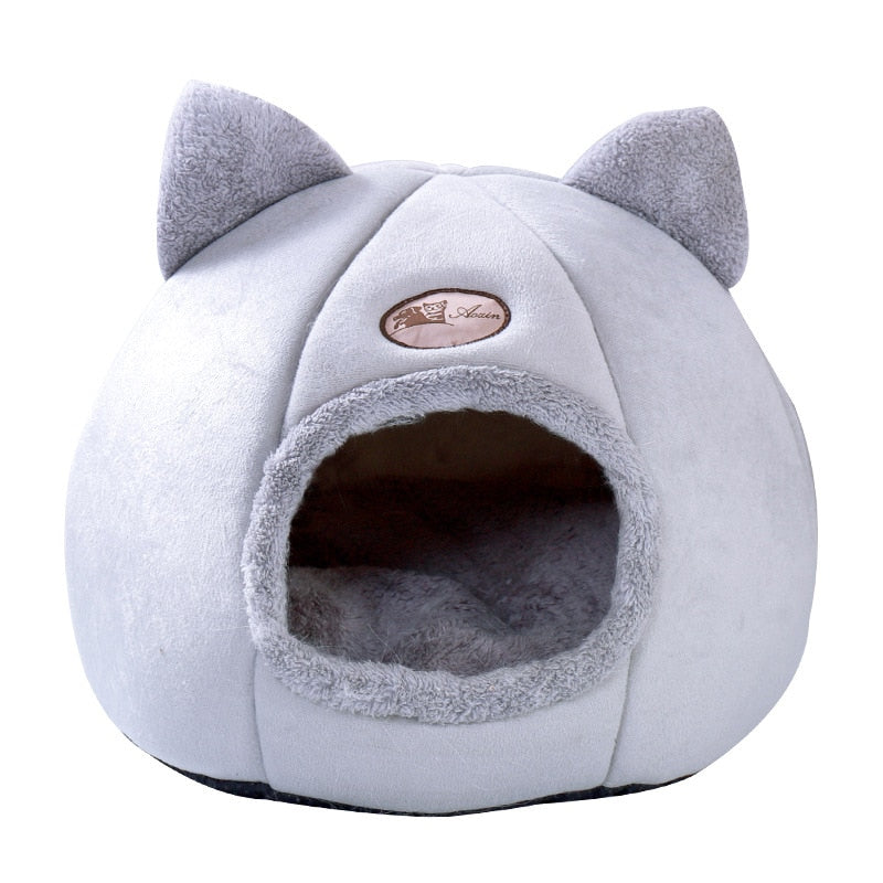 Taavita Cute Kitty Calming Cat Cave Bed with Removable Cat Cushion