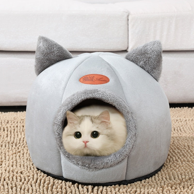 Taavita Cute Kitty Calming Cat Cave Bed with Removable Cat Cushion