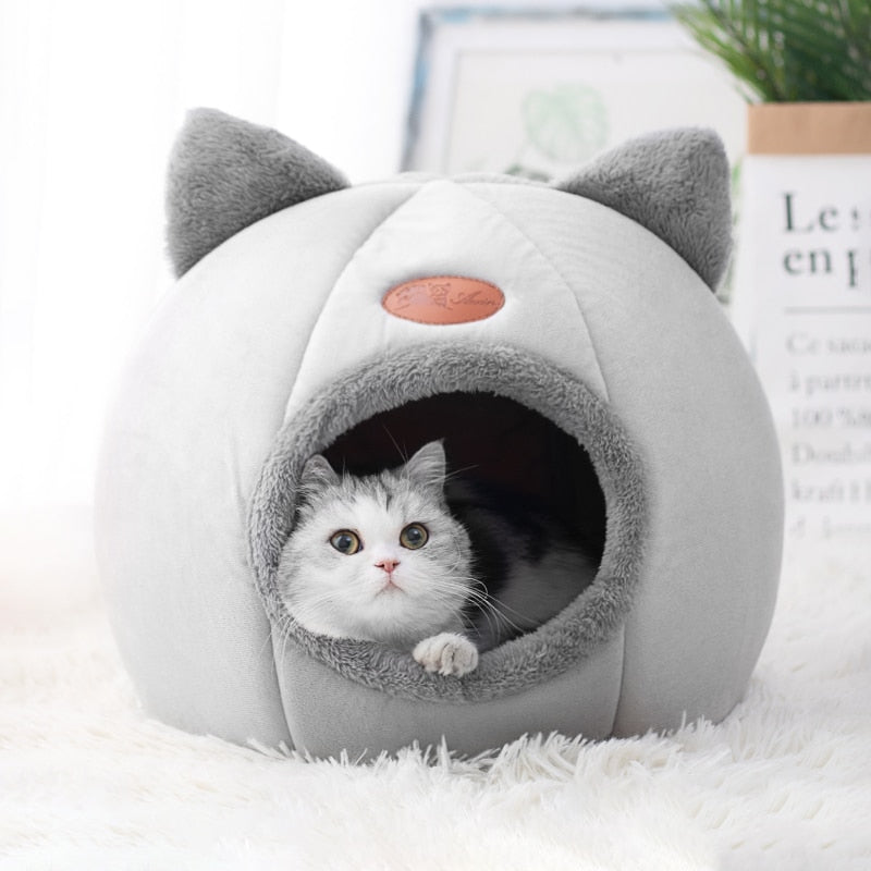 Taavita Cute Kitty Calming Cat Cave Bed with Removable Cat Cushion