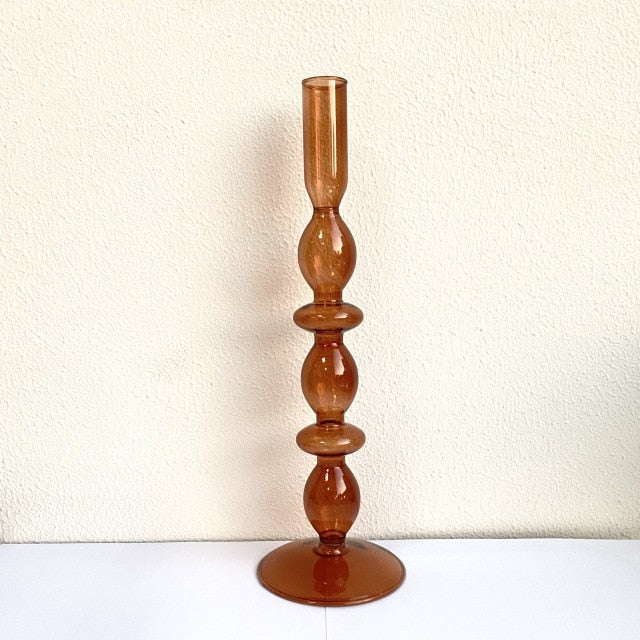 Autumn Glass Taper Candle Holder & Vase Collection - Handmade Amber Brown Borosilicate Glass Decor