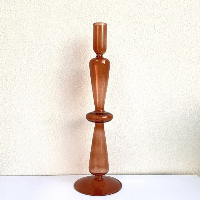 Autumn Glass Taper Candle Holder & Vase Collection - Handmade Amber Brown Borosilicate Glass Decor