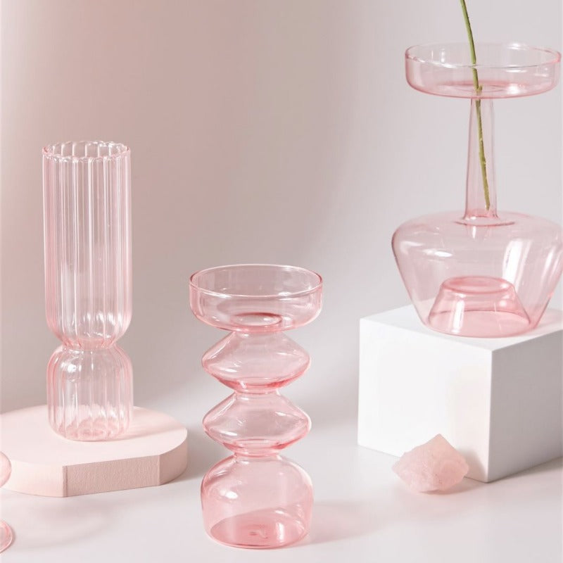 Taavita Pink Handblown Glass Taper Candle Holder & Vases