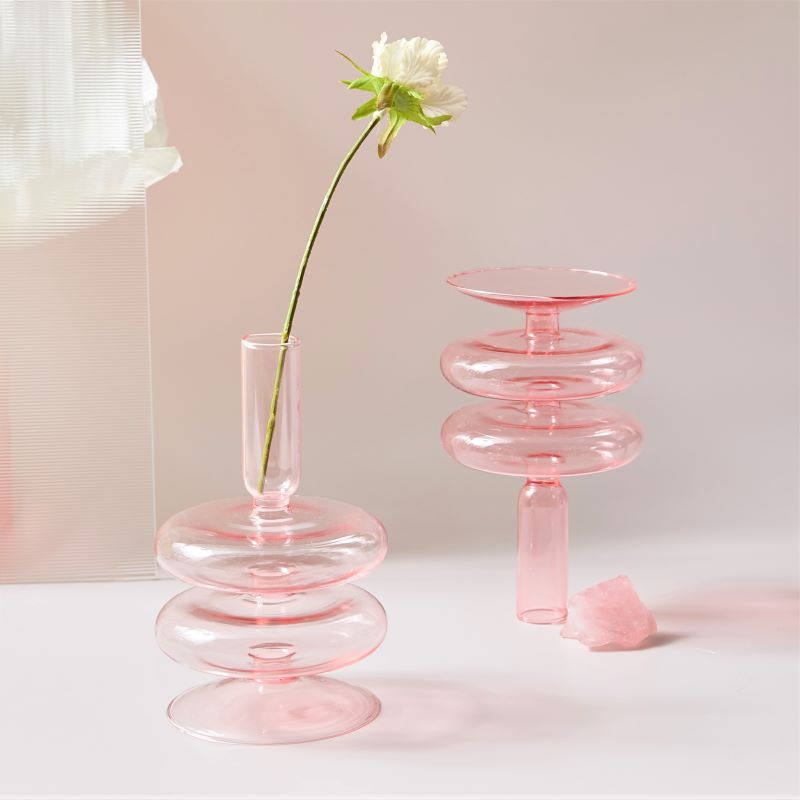 Taavita Pink Handblown Glass Taper Candle Holder & Vases