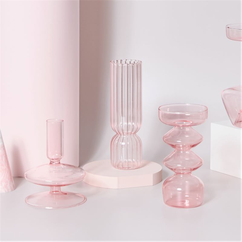 Taavita Pink Handblown Glass Taper Candle Holder & Vases