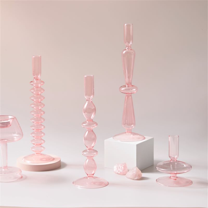 Taavita Pink Handblown Glass Taper Candle Holder & Vases