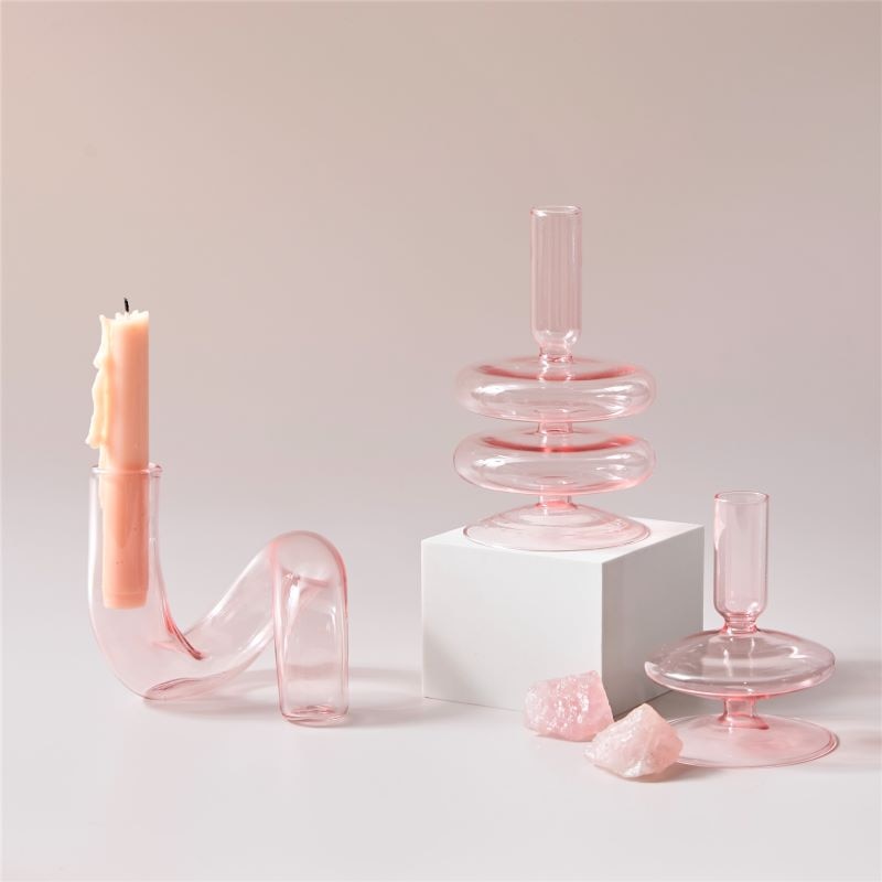 Taavita Pink Handblown Glass Taper Candle Holder & Vases