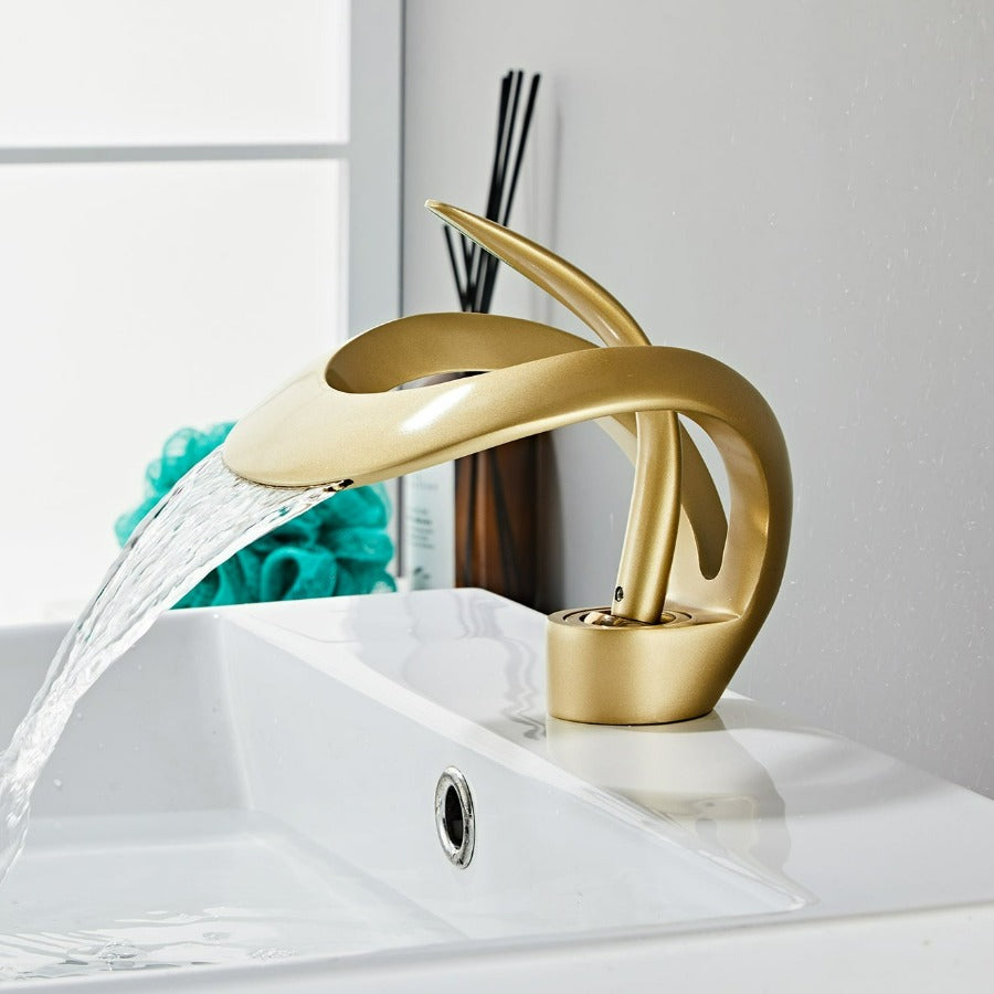 Modern Waterfall Bathroom Faucet in Brushed Gold by Taavita