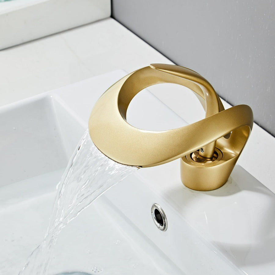 Modern Waterfall Bathroom Faucet in Brushed Gold by Taavita