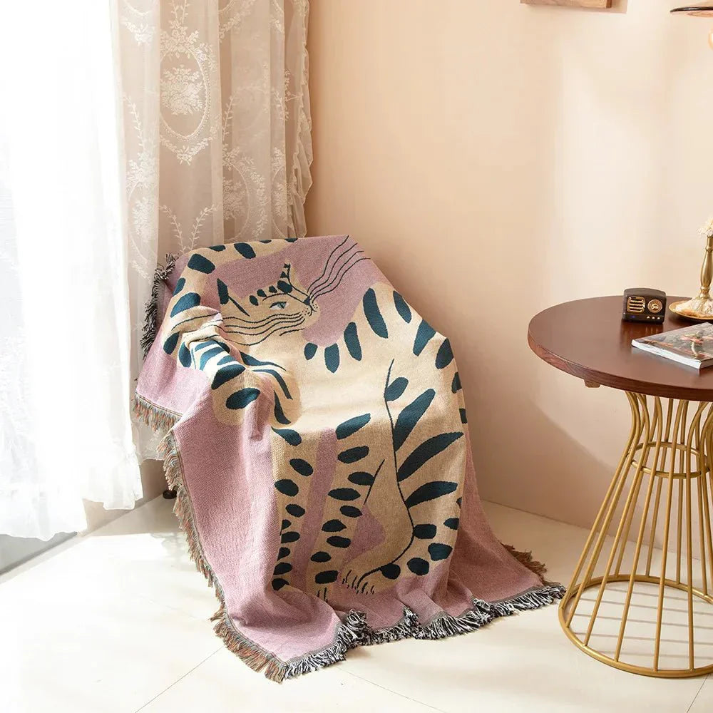 Taavita Cat Design Blanket for the Sofa in Pink