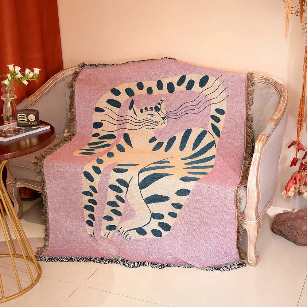 Taavita Cat Design Blanket for the Sofa in Pink