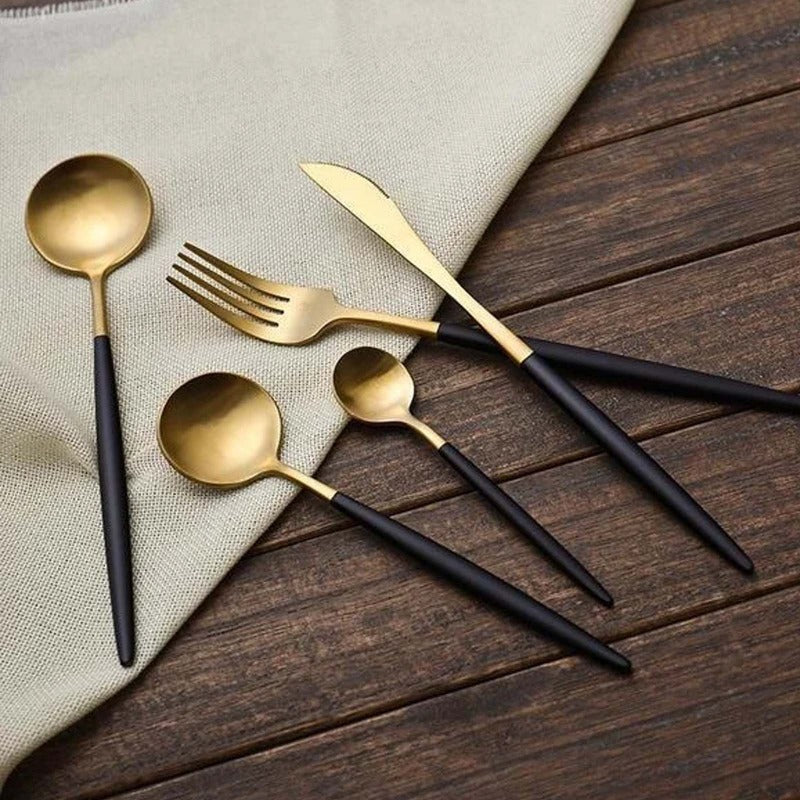 24-Piece Flatware Cutlery Set in Matte Gold and Black