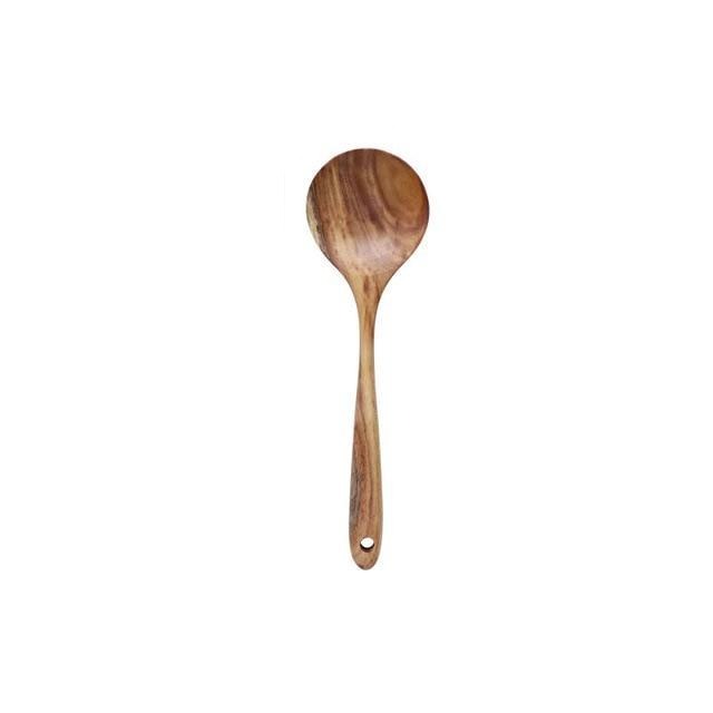 Taavita Teak Kitchen Utensils Collection - Full 7-Piece Set of Wooden Handle Cooking Utensils