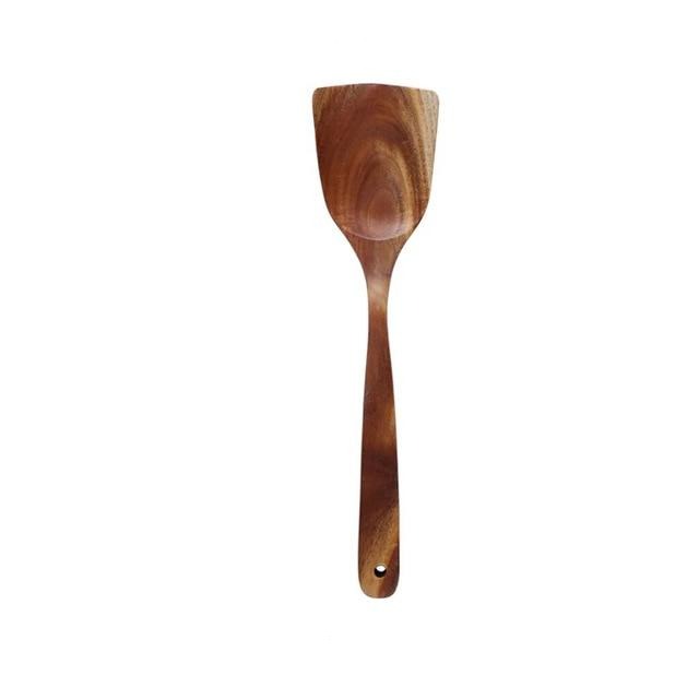 Taavita Teak Kitchen Utensils Collection - Full 7-Piece Set of Wooden Handle Cooking Utensils