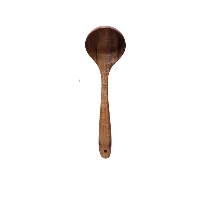 Taavita Teak Kitchen Utensils Collection - Full 7-Piece Set of Wooden Handle Cooking Utensils