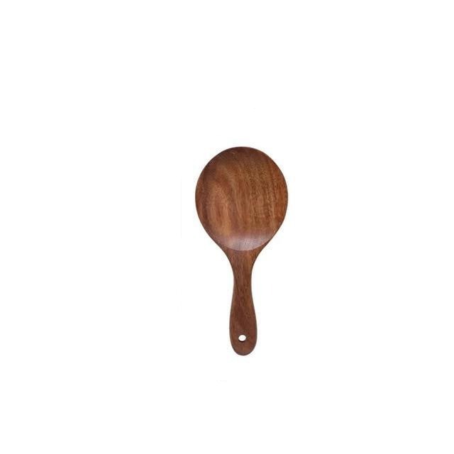 Taavita Teak Kitchen Utensils Collection - Full 7-Piece Set of Wooden Handle Cooking Utensils