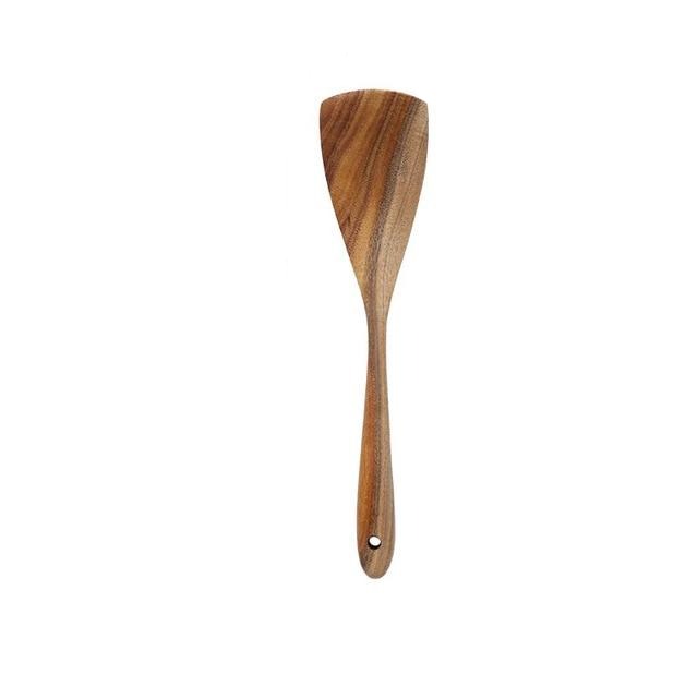 Taavita Teak Kitchen Utensils Collection - Full 7-Piece Set of Wooden Handle Cooking Utensils