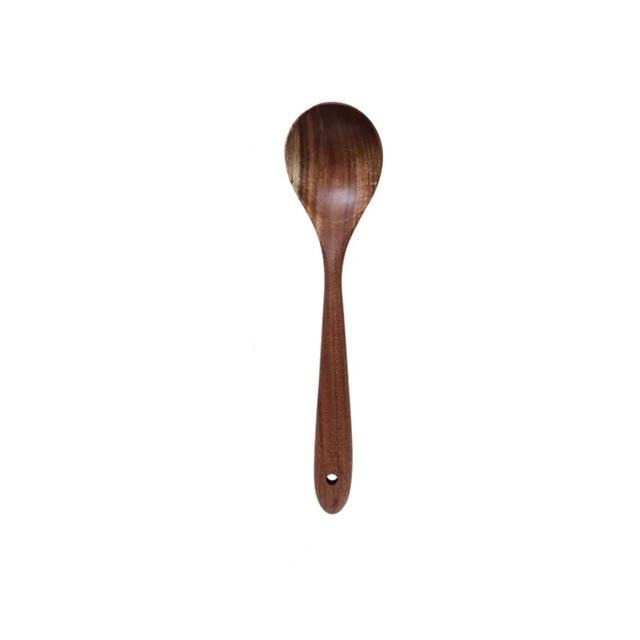 Taavita Teak Kitchen Utensils Collection - Full 7-Piece Set of Wooden Handle Cooking Utensils